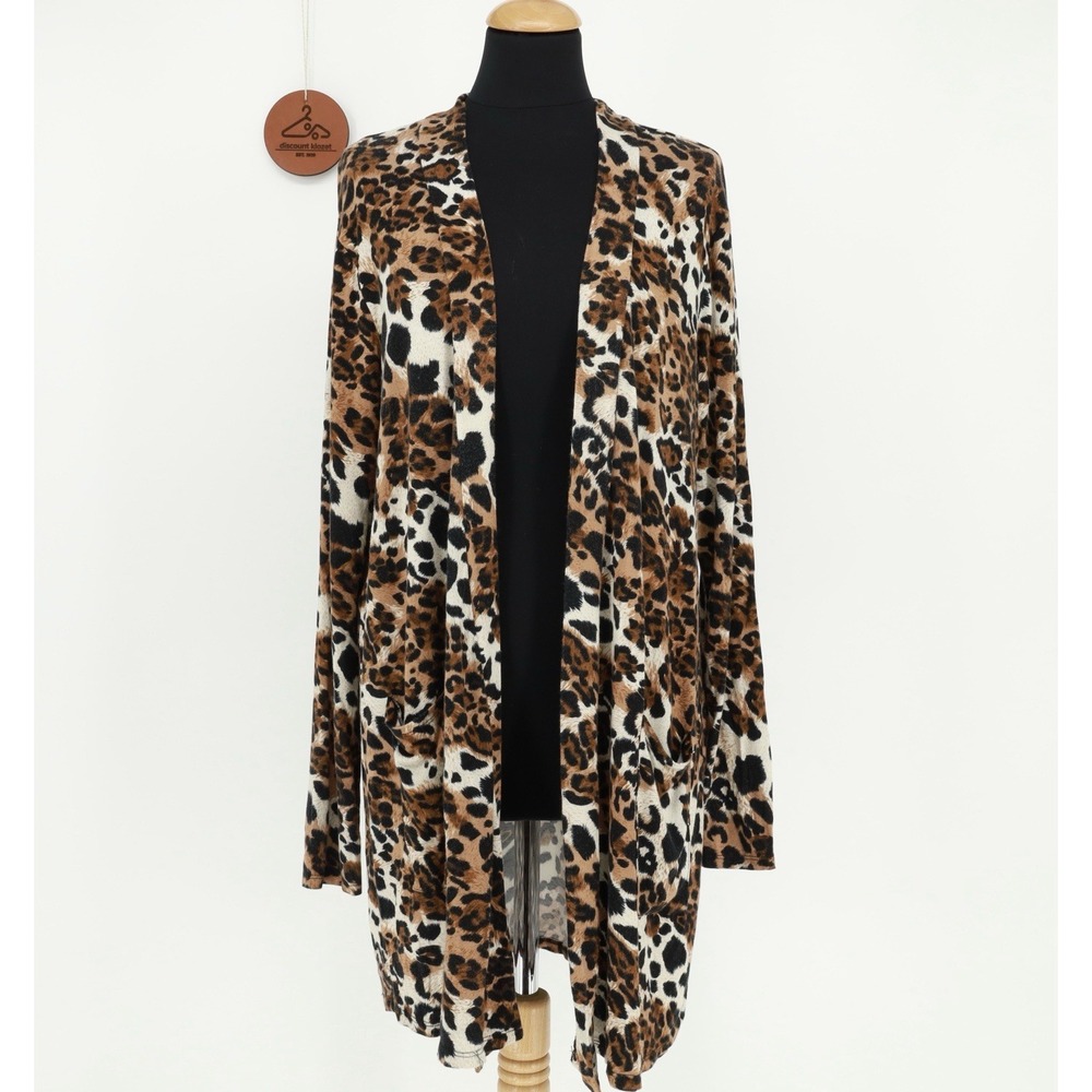 Zenana‎ Open Front Animal Print Slouchy Pocket Cardigan Size XL Style # RC-43015